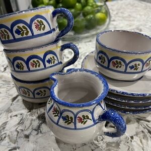 Italian Solimene Vietri Stoneware Cup Saucer Set